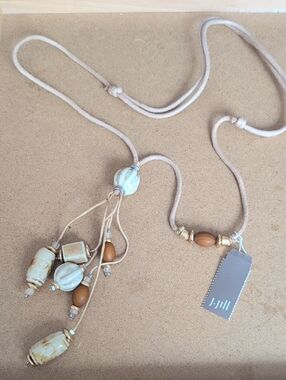 J. Jill Beige and Cream Lariat Necklace with Wood Beads
